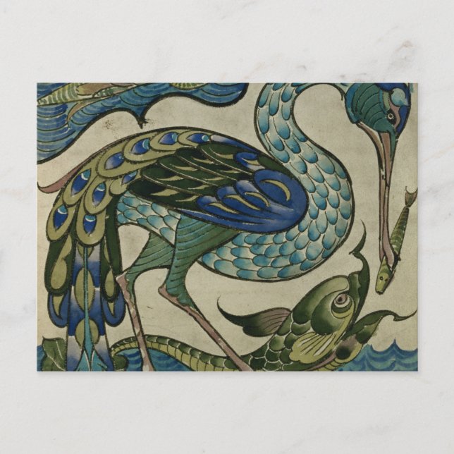 Cartão Postal Azulejo de leão e peixe, por Walter Crane (Frente)