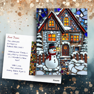 Cartão Postal Azulejo de mosaico bonito e Natal de vidro manchad