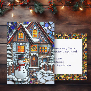 Cartão Postal Azulejo de mosaico bonito e Natal de vidro manchad