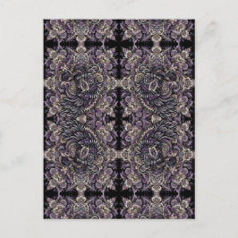 Cartão Postal Azulejo de Tesselaçāo de Corvo em Batik Preto Roxo