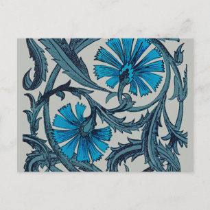 Cartão Postal Azulejo decorativo rústico de arte floral azul vin