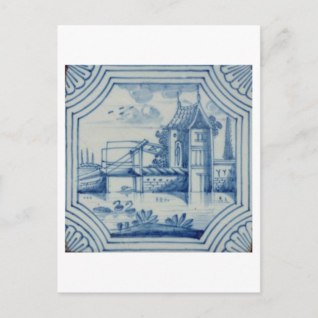 Cartão Postal Azulejo Delft mostrando uma ponte de levante sobre (Frente)