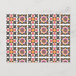 Cartão Postal Azulejo do Folclore Mexicano Cor-de-Rosa e Laranja