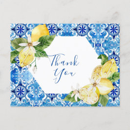 Cartão Postal Azulejo floral de limão mediterrâneo carta de agra