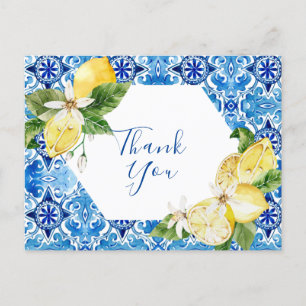 Cartão Postal Azulejo floral de limão mediterrâneo carta de agra