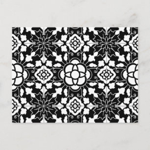 Cartão Postal Azulejo floral marroquino, preto e branco