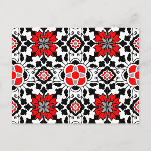 Cartão Postal Azulejo floral marroquino, vermelho profundo, pret