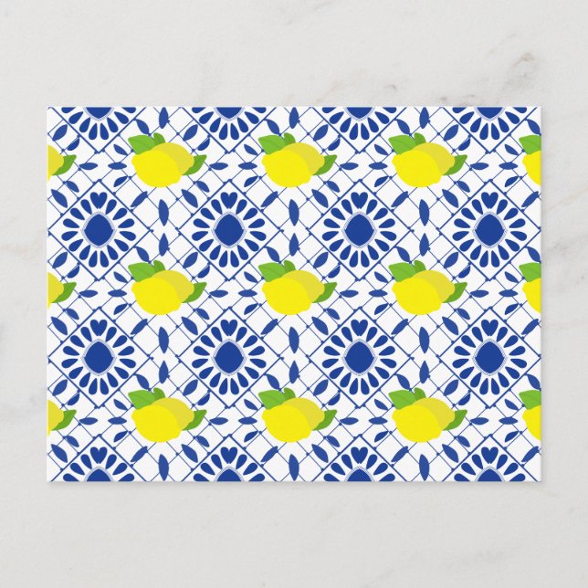 Cartão Postal Azulejo Geométrico Azul Limão (Frente)