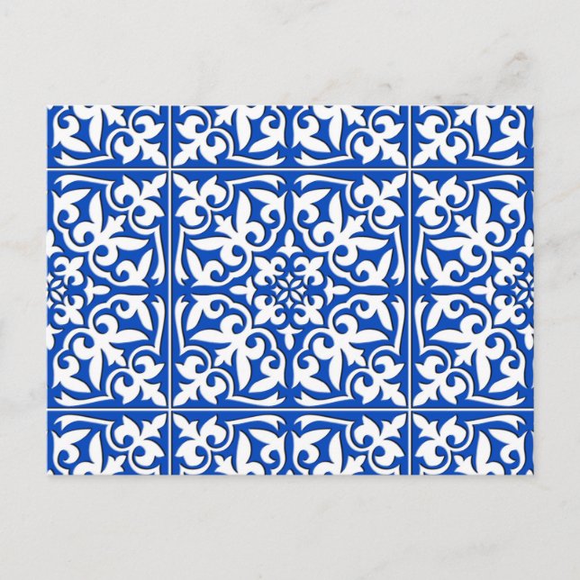 Cartão Postal Azulejo marroquino - azul de cobalto e branco (Frente)