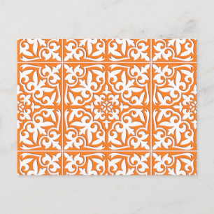 Cartão Postal Azulejo marroquino - cor de laranja e branco