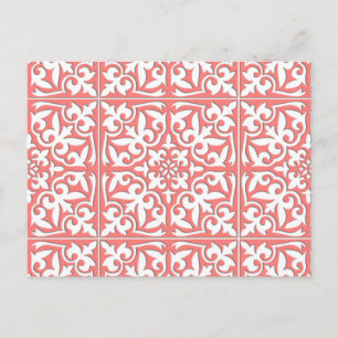 Cartão Postal Azulejo marroquino - cor-de-rosa e branco