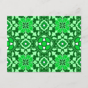 Cartão Postal Azulejo Marroquino Floral, Verde Jade Claro e Escu