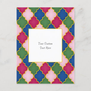 Cartão Postal Azulejo Marroquino Rosa Elegante Personalizado