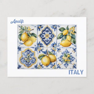 Cartão Postal Azulejos brancos, azuis-da-costa italiana Amalfi