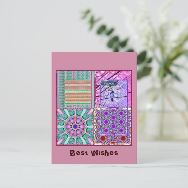 Cartão Postal Azulejos Geométricos com Ave da Paz (Em pé/Frente)