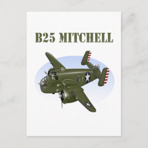 Cartão Postal B25 Mitchell Bomber Green Plane
