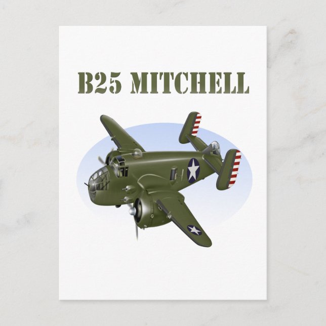 Cartão Postal B25 Mitchell Bomber Green Plane (Frente)