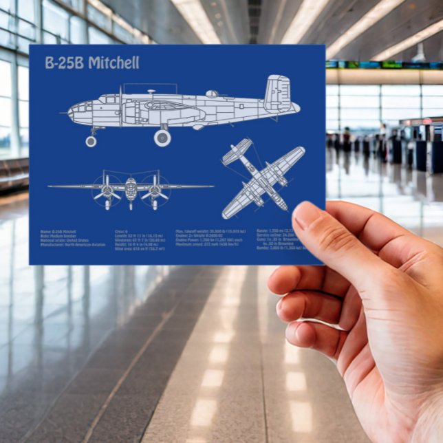 Cartão Postal B-25B Mitchell Doolittle - Avião Blueprint AD (Criador carregado)