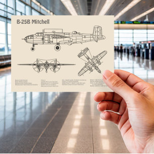 Cartão Postal B-25B Mitchell Doolittle - Avião Blueprint SD