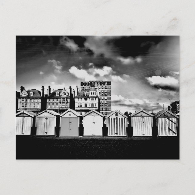 Cartão Postal B&W Brighton Beach Huts (Frente)