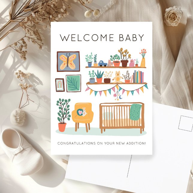 Cartão Postal BABY BABY Bonito Enfermeiro Sexo Neutro Parabéns (WELCOME BABY Cute Nursery Gender Neutral Congratulations New Baby Postcard
)