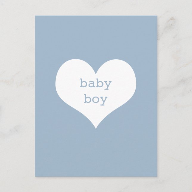 Cartão Postal Baby Boy Pastel Blue e White Heart (Frente)