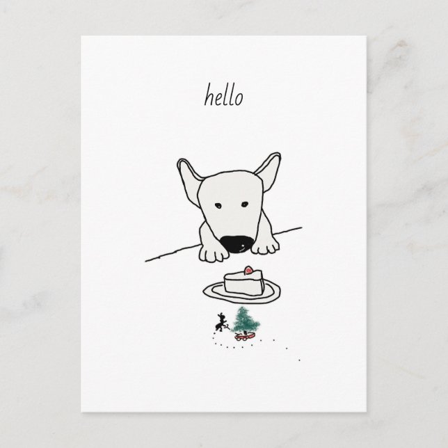 Cartão Postal Baby Bull Terrier encontra o primeiro amigo (Frente)