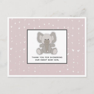 Cartão Postal Baby Elephant String Hearts Chá de fraldas Obrigad