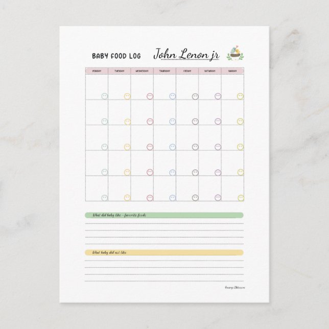 Cartão Postal Baby First 100 comidas - Registro de Comidas de Be (Frente)