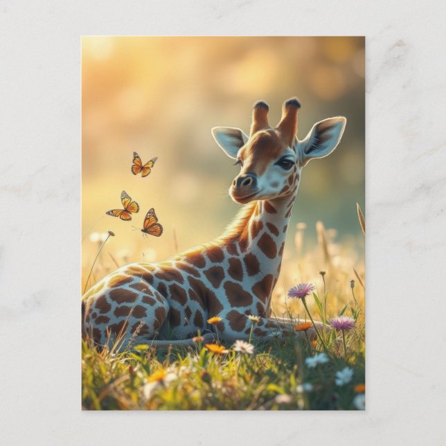 Cartão Postal Baby Giraffe ao sol (Frente)