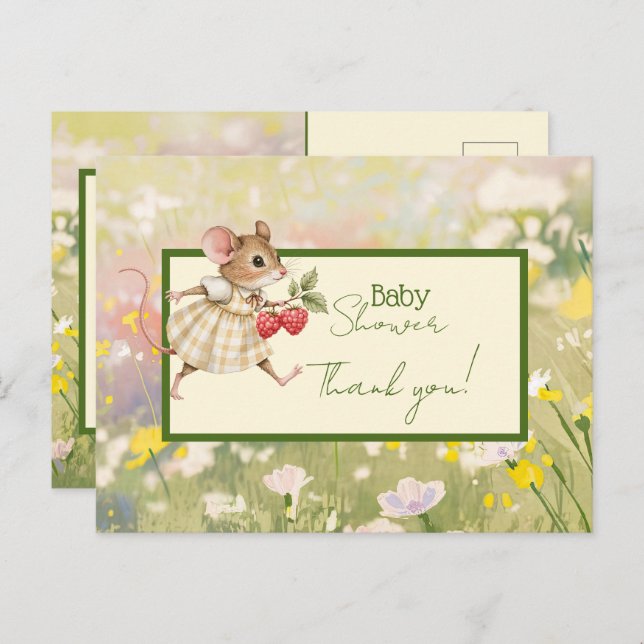 Cartão Postal Baby Girl Woodland Animal Chá Obrigado (Frente/Verso)