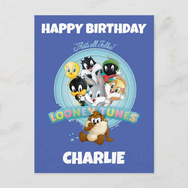 Cartão Postal Baby LOONEY TUNES™ Logo | That's All Folks (Frente)