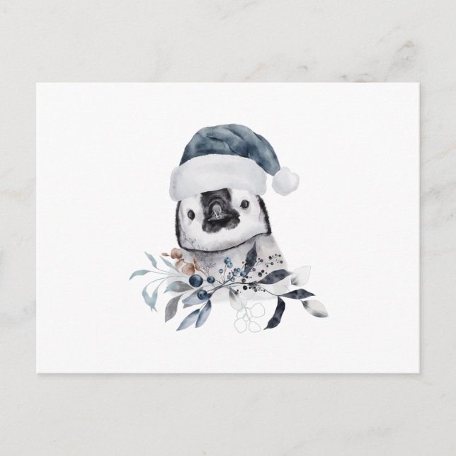 Cartão Postal Baby Penguin Vestindo chapéu de Natal (Frente)