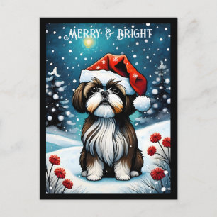 Cartão Postal Baby Shih Tzu Snowy Papais noeis Cachorros