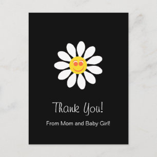 Cartão Postal Baby Shower Thank You Cute Happy Face Girly Daisy