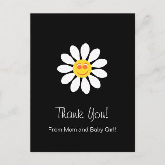 Cartão Postal Baby Shower Thank You Cute Happy Face Girly Daisy
