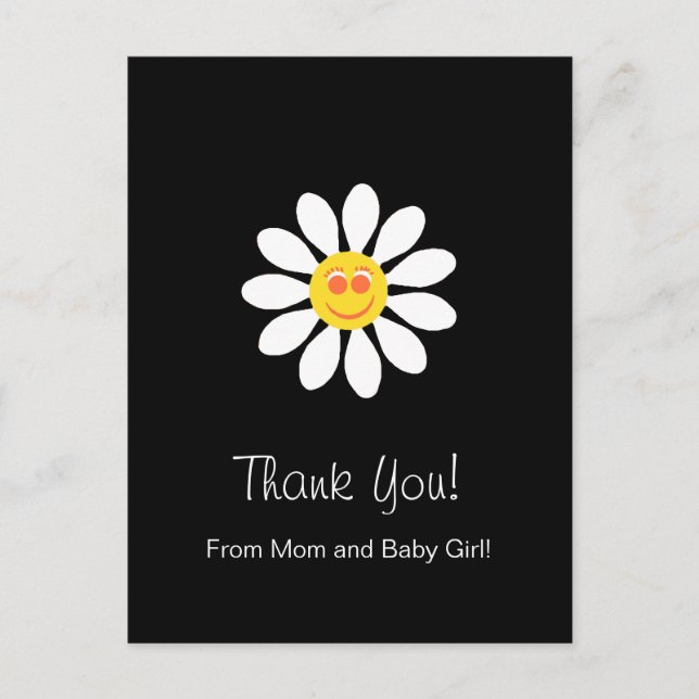 Cartão Postal Baby Shower Thank You Cute Happy Face Girly Daisy (Frente)