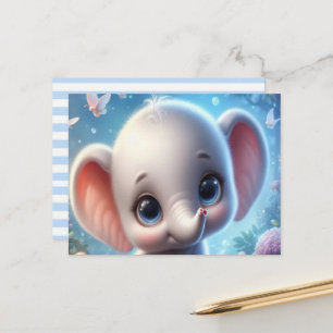 Cartão Postal Baby White Elephant Floral