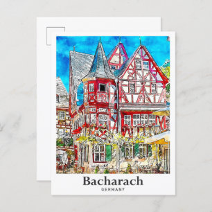 Cartão Postal Bacharach Alemanha Viagem Watercolor