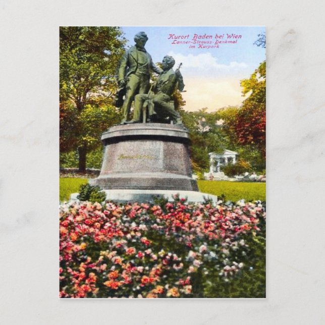 Cartão Postal Baden bei Wien, Lanner-Strauss-Denkmal (Frente)