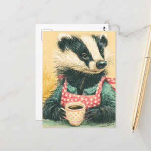 Cartão Postal Badger Adorável com Bolinhas Vermelha Café Apron