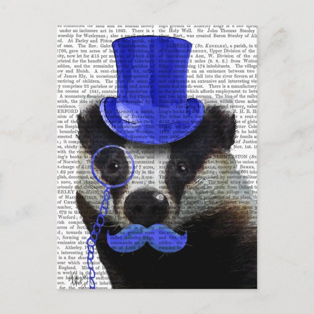 Cartão Postal Badger com Chapéu Azul e bigode (Frente)