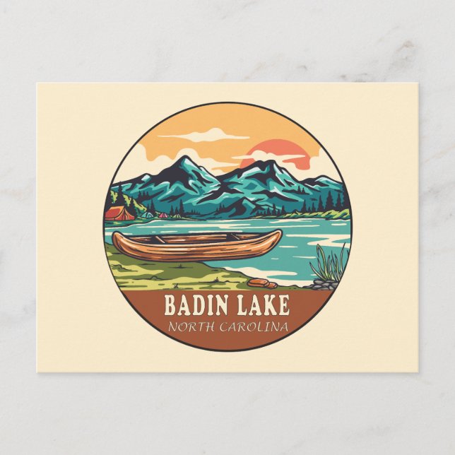 Cartão Postal Badin Lake North Carolina Barco Fish Emblem (Frente)