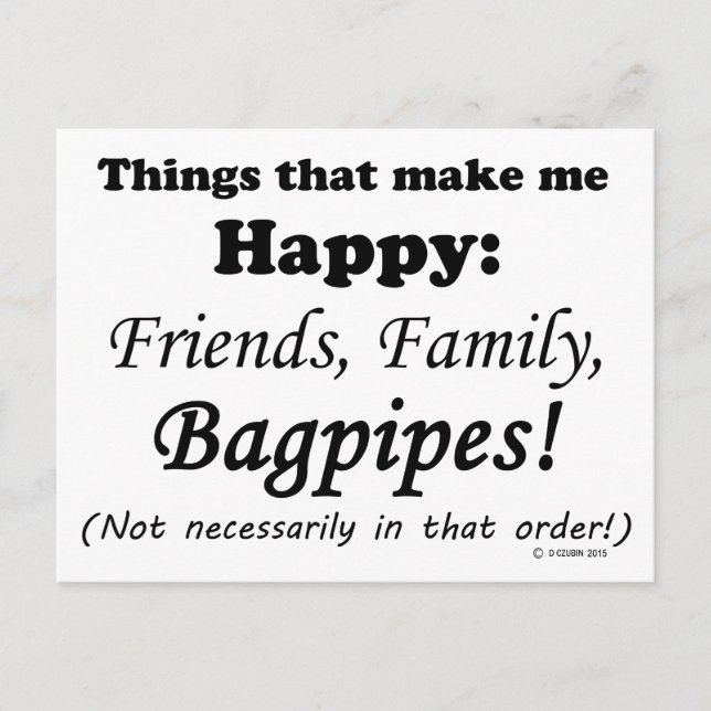 Cartão Postal Bagpipe me faz feliz (Frente)