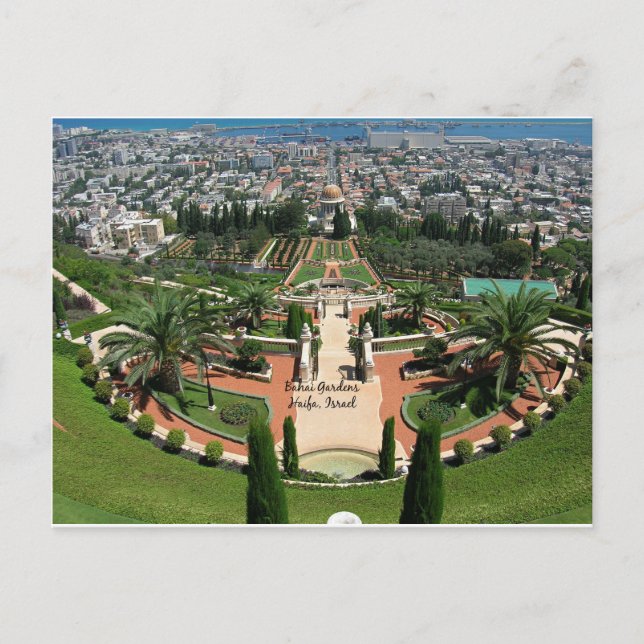 Cartão Postal Bahai Gardens em Haifa, Israel (Frente)