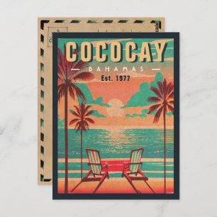 Cartão Postal Bahamas CocoCay Retro Sunset Souvenir 1950