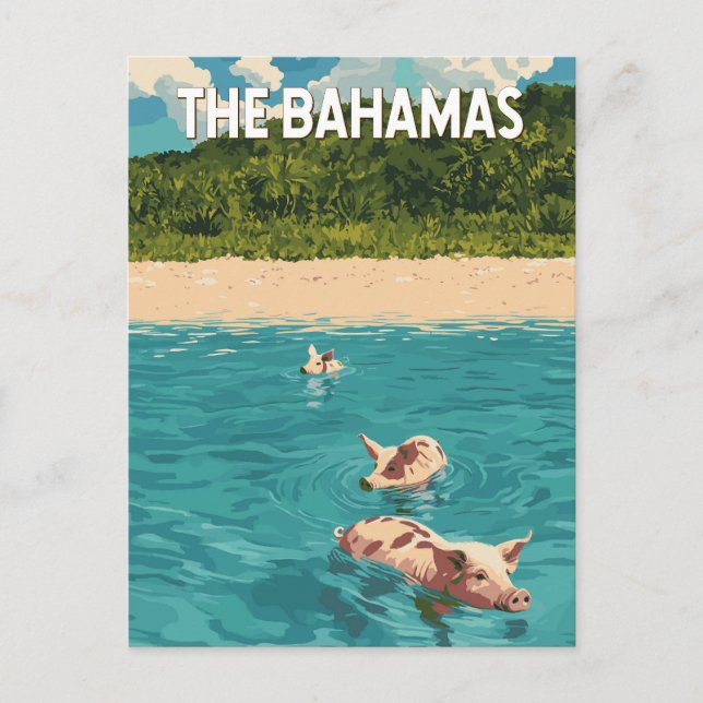 Cartão Postal Bahamas Ilustração Viagem Art Vintage (Frente)