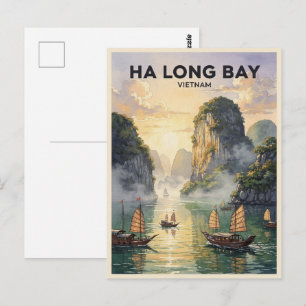 Cartão Postal Baía de Ha Long Vietnã Viagem Vintage