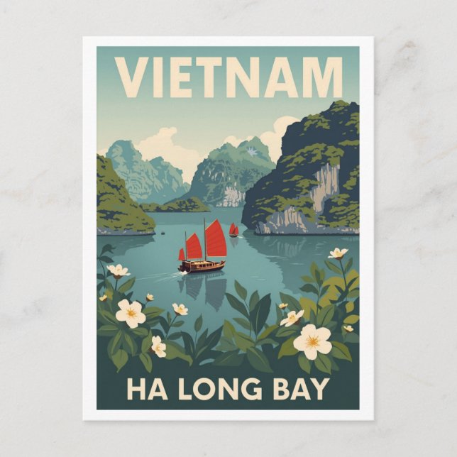 Cartão Postal Baía de Ha Long Vintage (Frente)