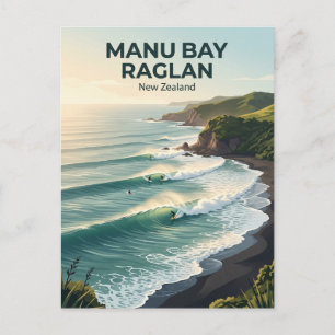 Cartão Postal Baía de Manu, Quebras de Surf de Raglan na Nova Ze